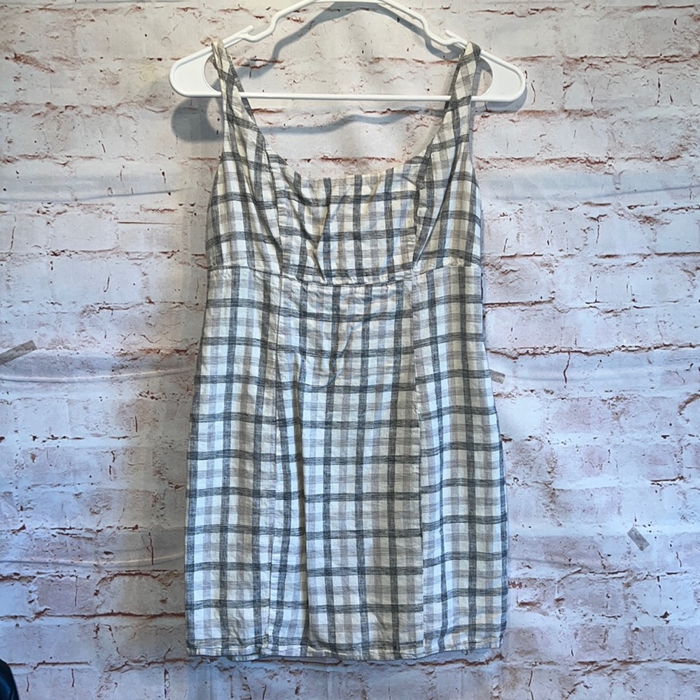 Urban Outfitters Winona plaid linen mini dress square neckline adjustable straps